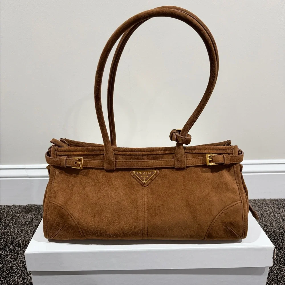 Prada Bonnie Medium Cinnamon Suede Handbag - Picture 10 of 14